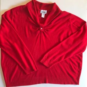 3X Women’s Plus Red Long Sleeves, Collar w/Button, VNeck Sweater Blouse
